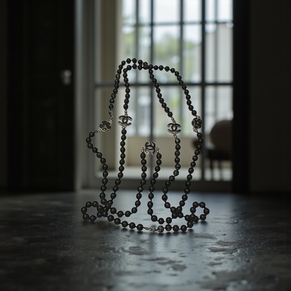 Black, Silver Necklace Astonishing Black Cristal Beads Timeless Elegance - Picture 1 of 7